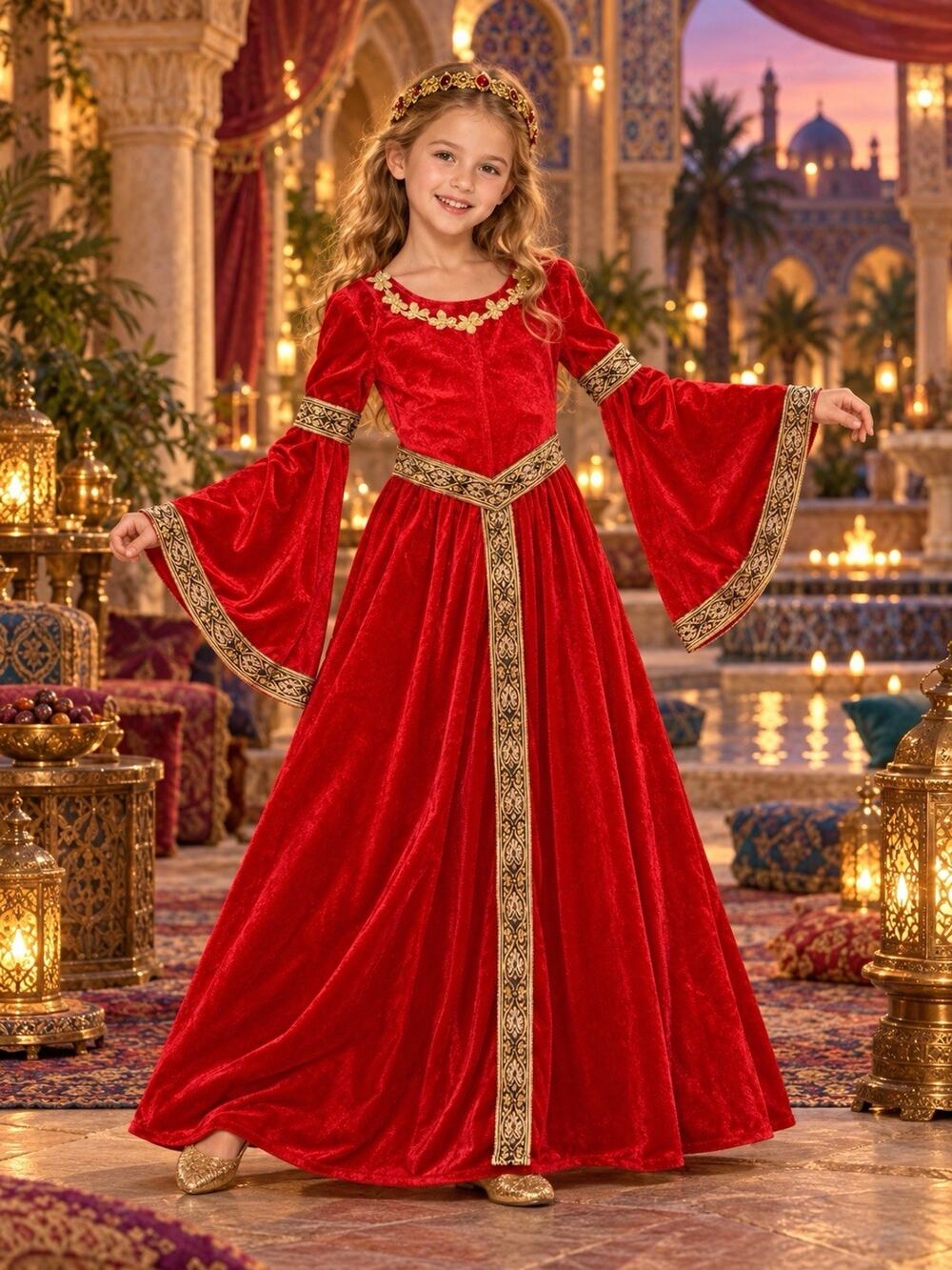 Girls Red Gold Medieval Renaissance Costume Dress Only 6-7 Prince Of Persia